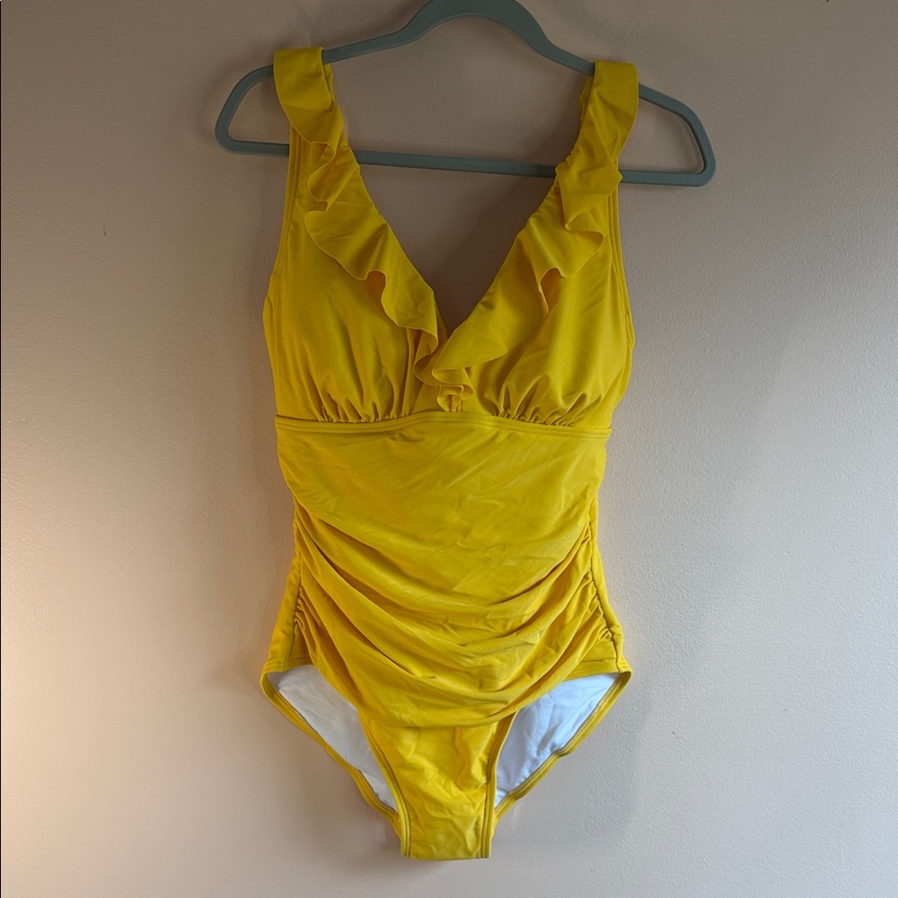 DKNY Yellow Ruffle One-Piece Swimsuit